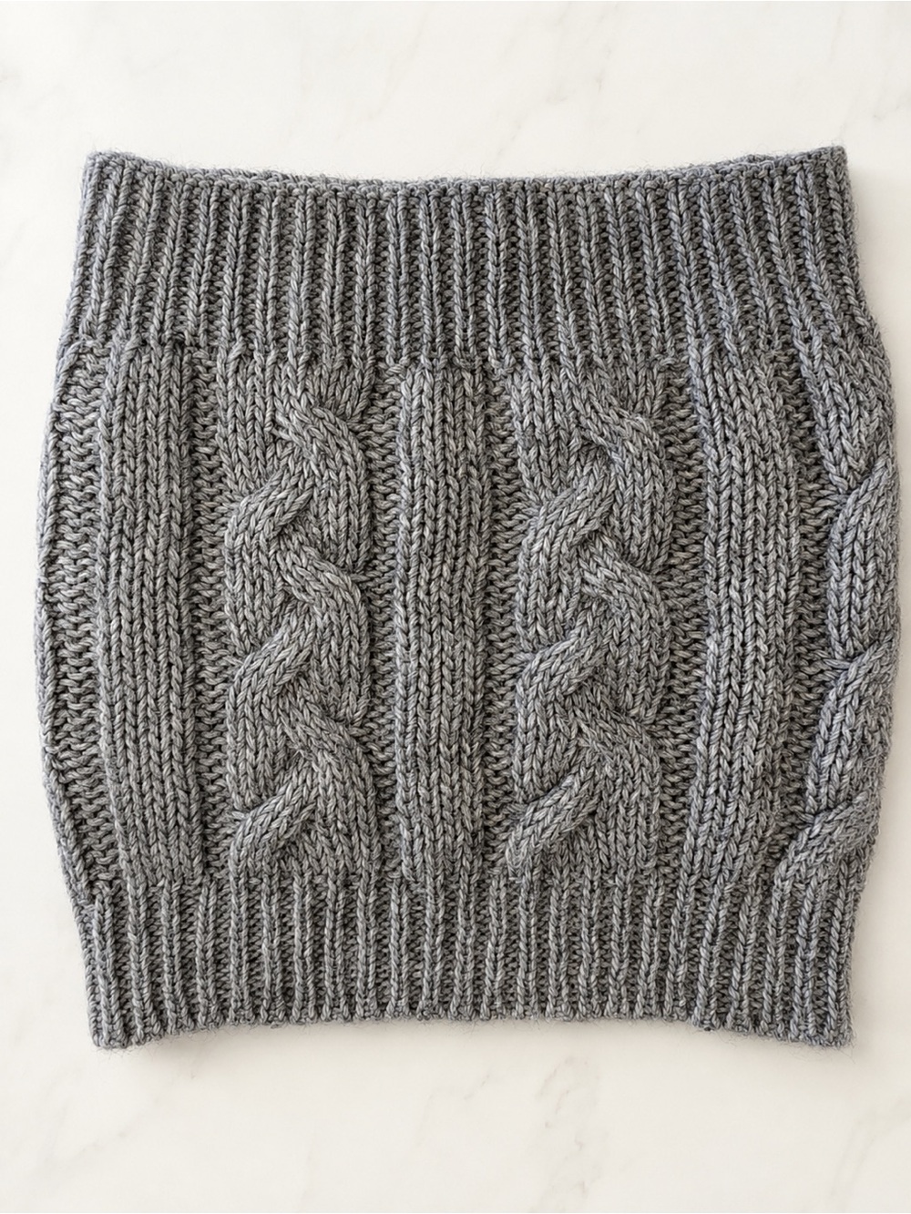 Gray Cable-Knit Mini Skirt — Classic Knit Pencil